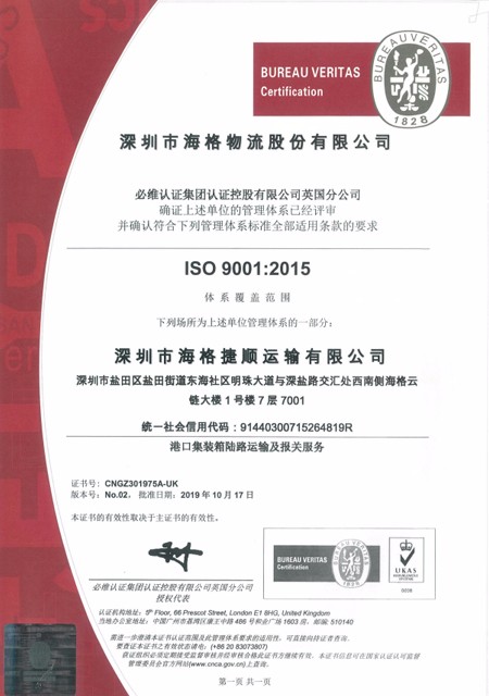 海格捷顺ISO9001认证证书（2019-2021）