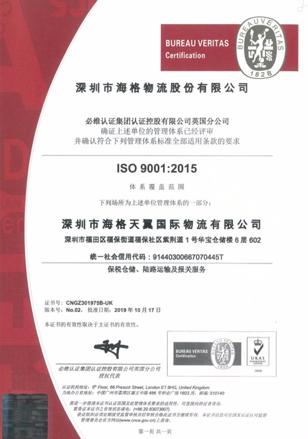 海格天翼ISO9001认证证书（2019-2021）